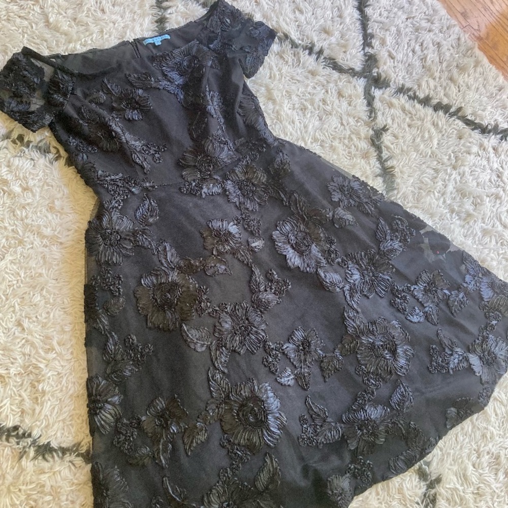 Antonio Melani Black Cocktail dress with Ribbon Embroidery size 12